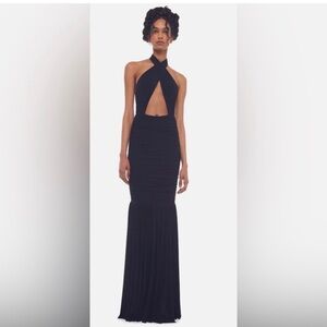 Norma Kamali Cross Halter Fishtail Gown